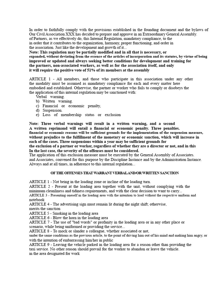 Internal Regulations for Association Compliance | PDF | Board Of ...