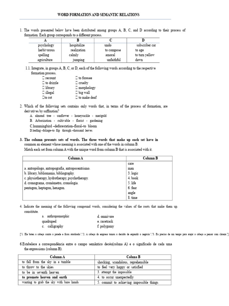 Word Formation and Semantic Relations | PDF | Grammar