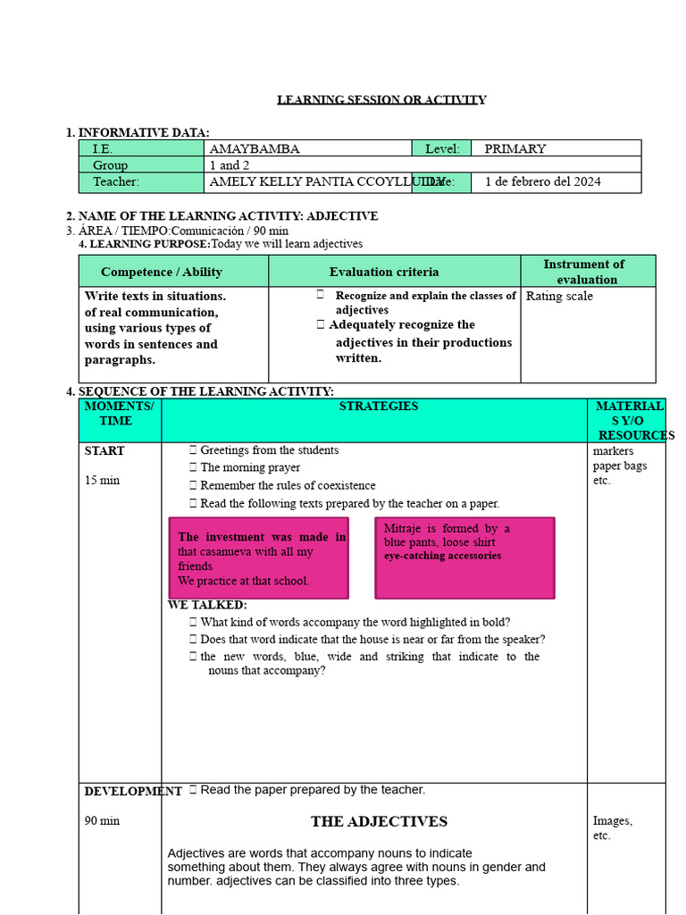 Learning Session THE ADJECTIVES | PDF | Adjective | Noun