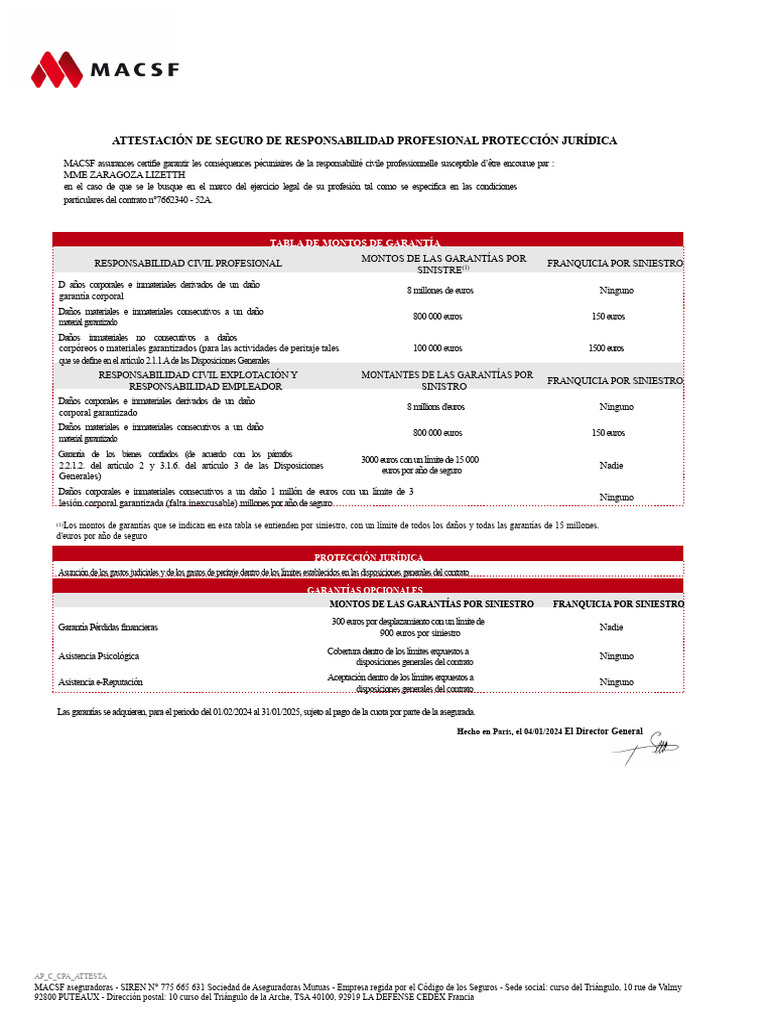 Seguro de Responsabilidad Profesional 2024 | PDF | Póliza de seguros ...