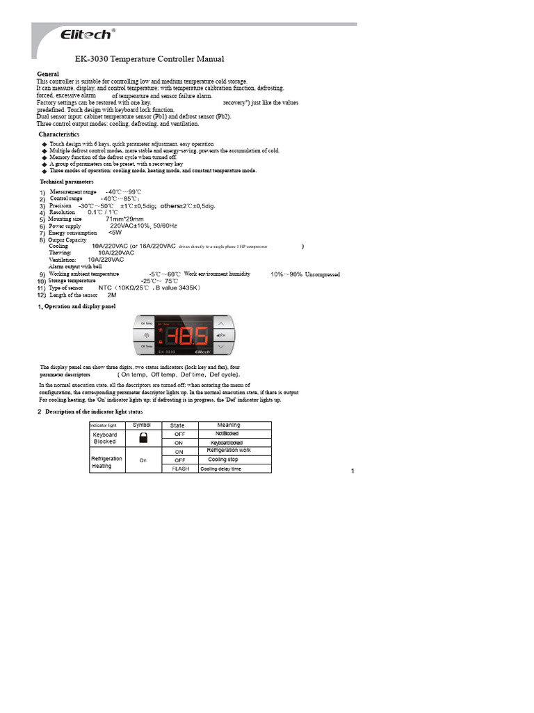 EK-3030 Controller User Manual | PDF | Refrigeration | Parameter ...