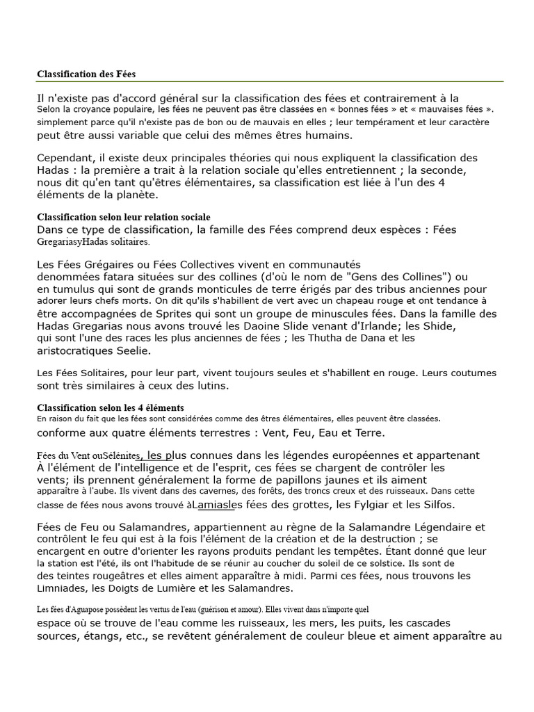 Classification des Fées selon Edward de Silfo | PDF | Fées