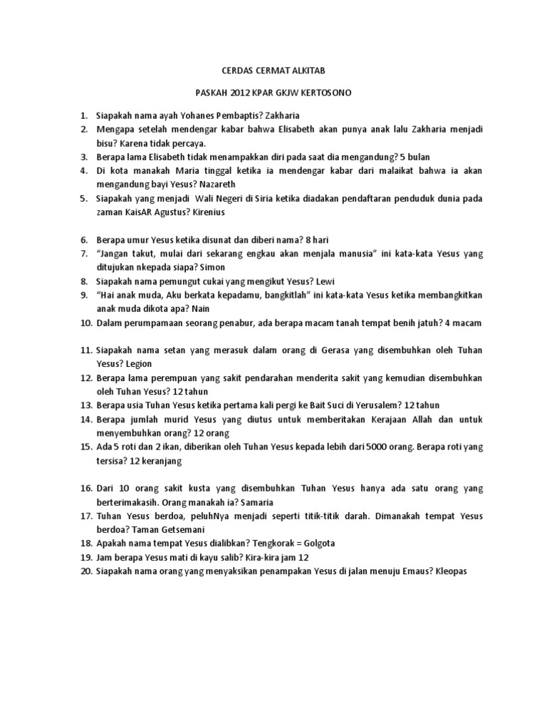 Cerdas Cermat Alkitab Paskah 2012