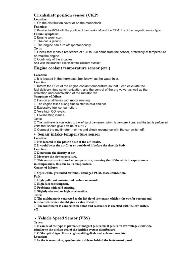Essential Engine Sensor Guide | PDF | Throttle | Mechanical Engineering