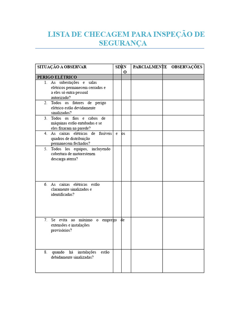 Checklist de Segurança Industrial e Elétrica | PDF
