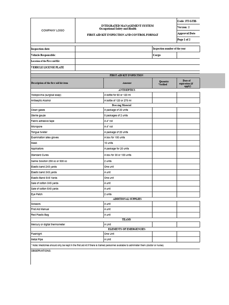 First Aid Kit Inspection Format | PDF