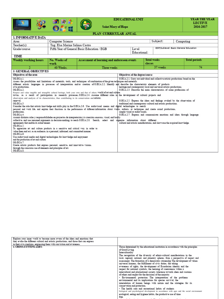 Annual Computing Plan Fourth Grade Uesme | PDF | Microsoft Excel ...