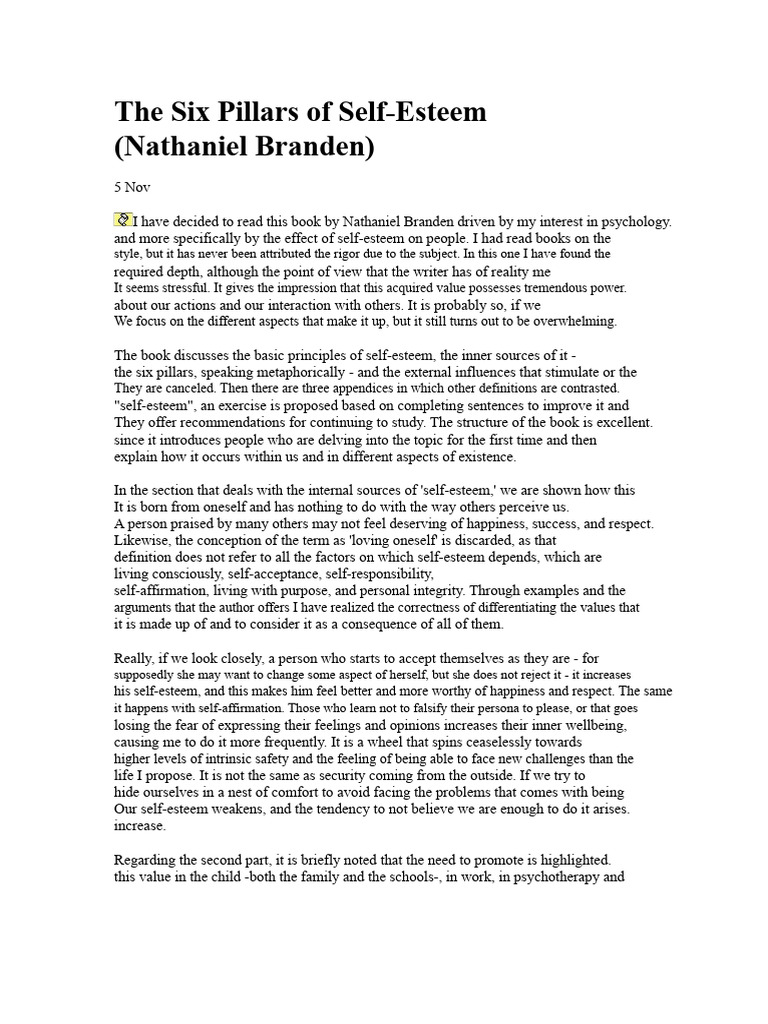 Understanding Self-Esteem's Six Pillars | PDF | Self Esteem | Consciousness