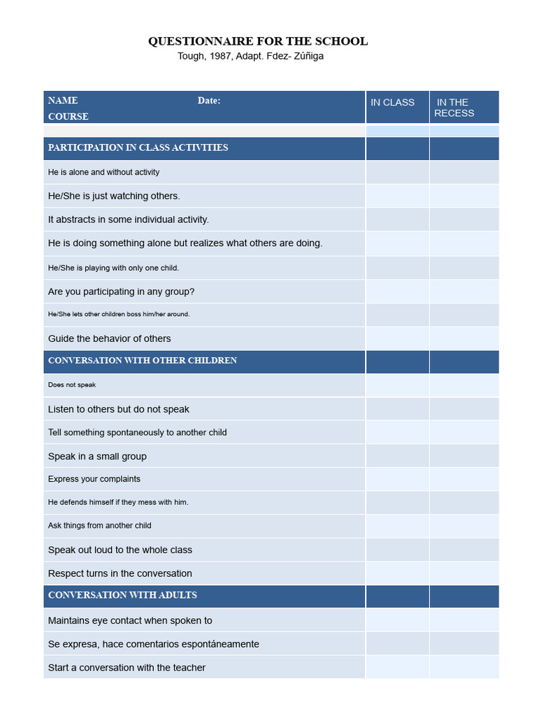 School Participation and Behavior Questionnaire | PDF