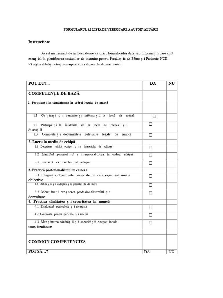 Formularul 4.1 Lista de Verificare A Autoevaluării | PDF