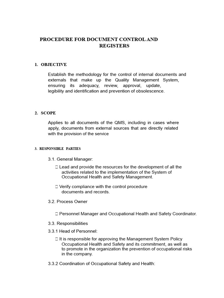 Document Control Procedure for QMS | PDF | Occupational Safety And ...