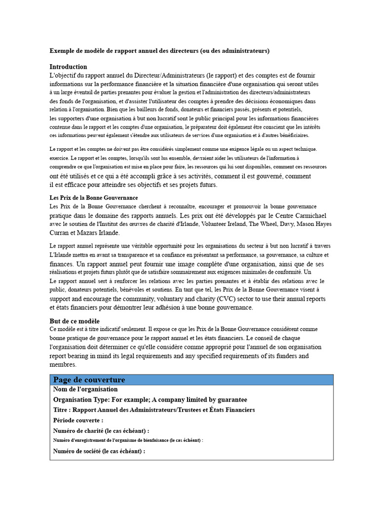 Modèle de Rapport Annuel pour Administrateurs | PDF | Bilan comptable ...