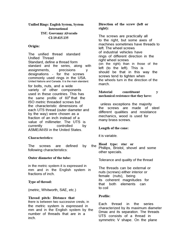Unified Threads English System, International System | PDF | Screw ...