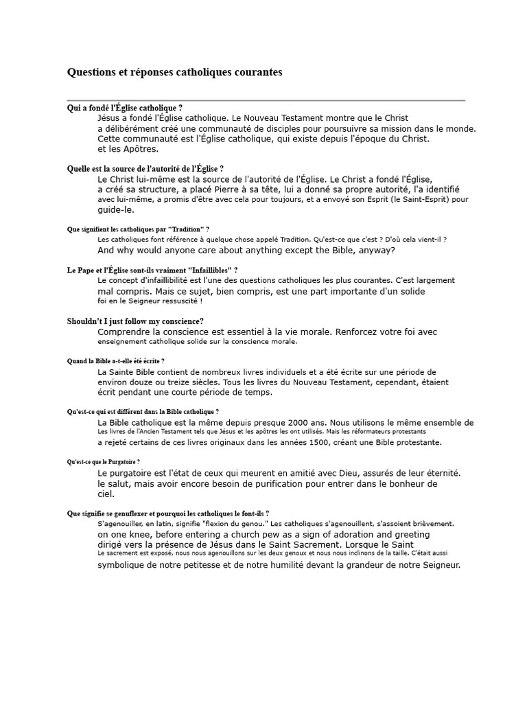 Questions fréquentes sur la foi catholique | PDF | Jésus | Sacrement
