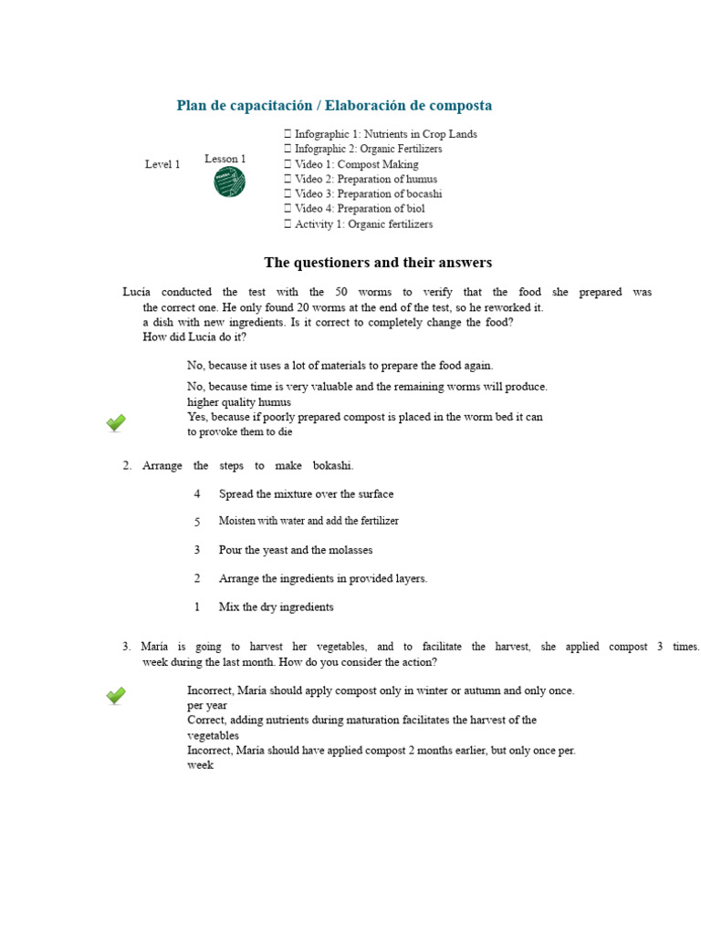 Training Plan - Composting Preparation - Questionnaires | PDF | Compost ...