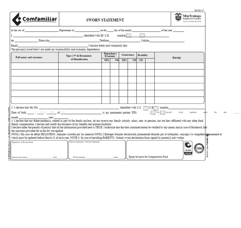 Sworn Statement for Dependency Declaration | PDF | Authentication