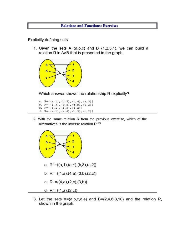 Relations and Functions Exercises | PDF | Function (Mathematics) | Analysis