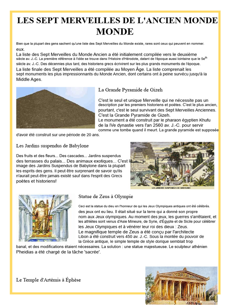 Les Sept Merveilles de l'Ancien Monde | PDF | Antiquité classique
