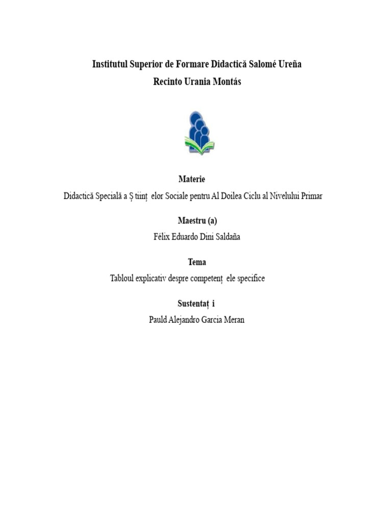 Tabel Explicativ Despre Competențele Specifice | PDF