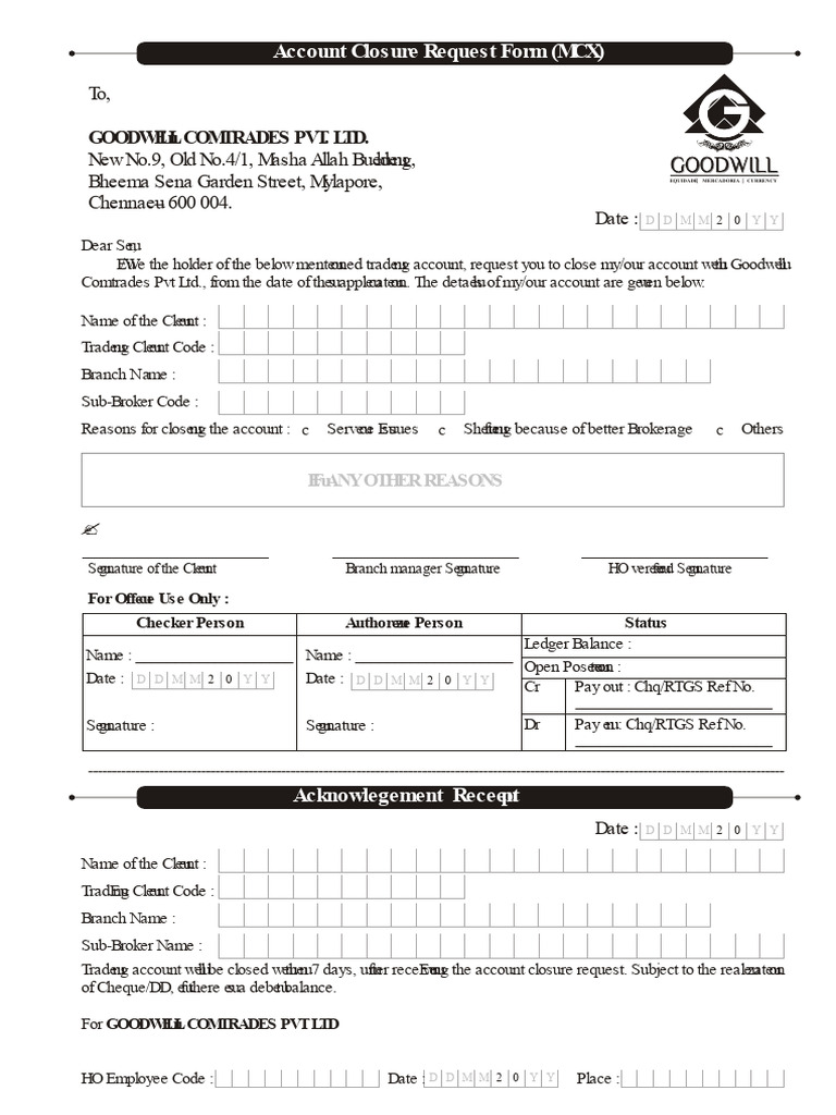Account Closure Request Form MCX | PDF