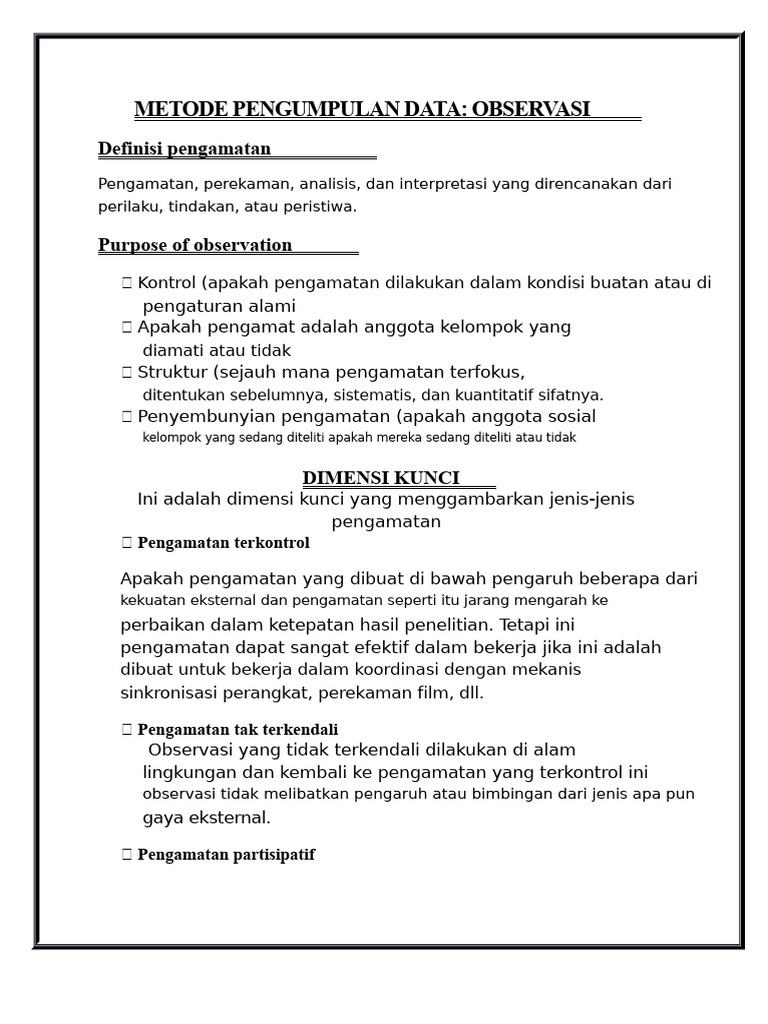Metode Pengumpulan Data: Observasi | PDF