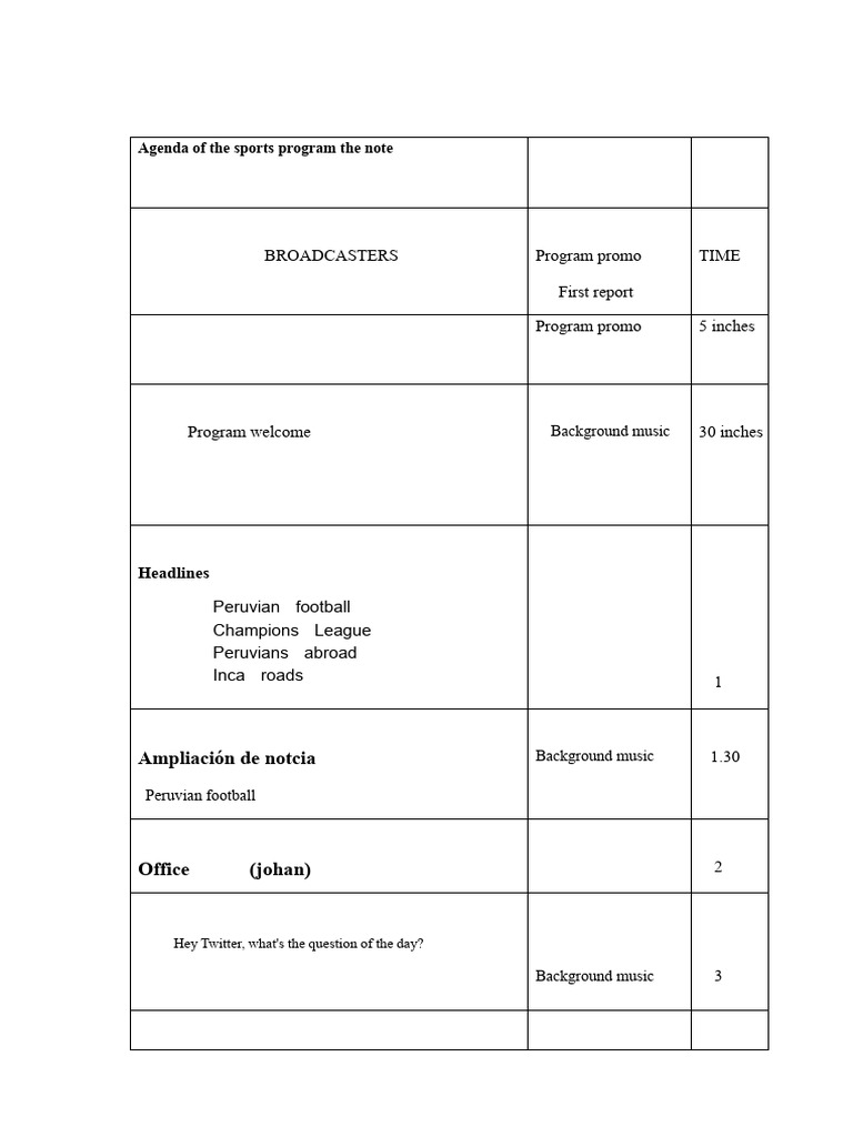 Peruvian Sports Program Agenda | PDF