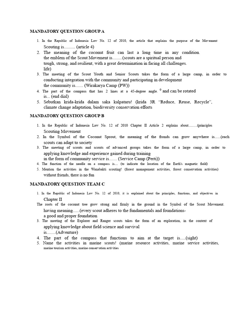 Collection of Smart Quiz Questions For Scouts | PDF | Indonesia | Scouting