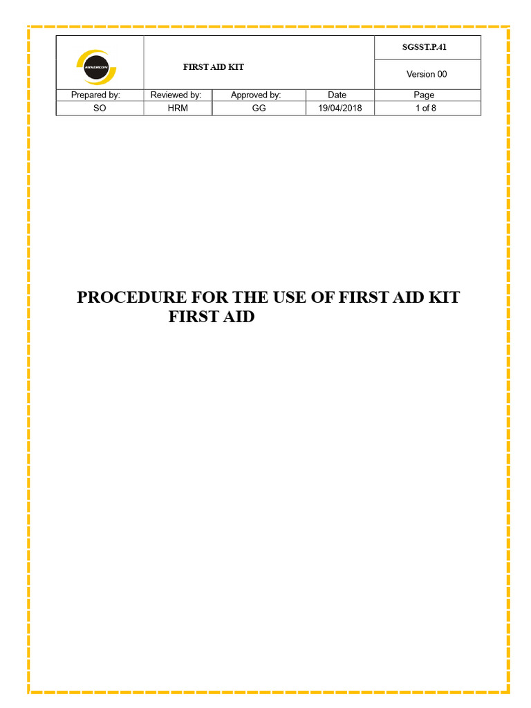 First Aid Kit Management SOP | PDF | First Aid | Medicine