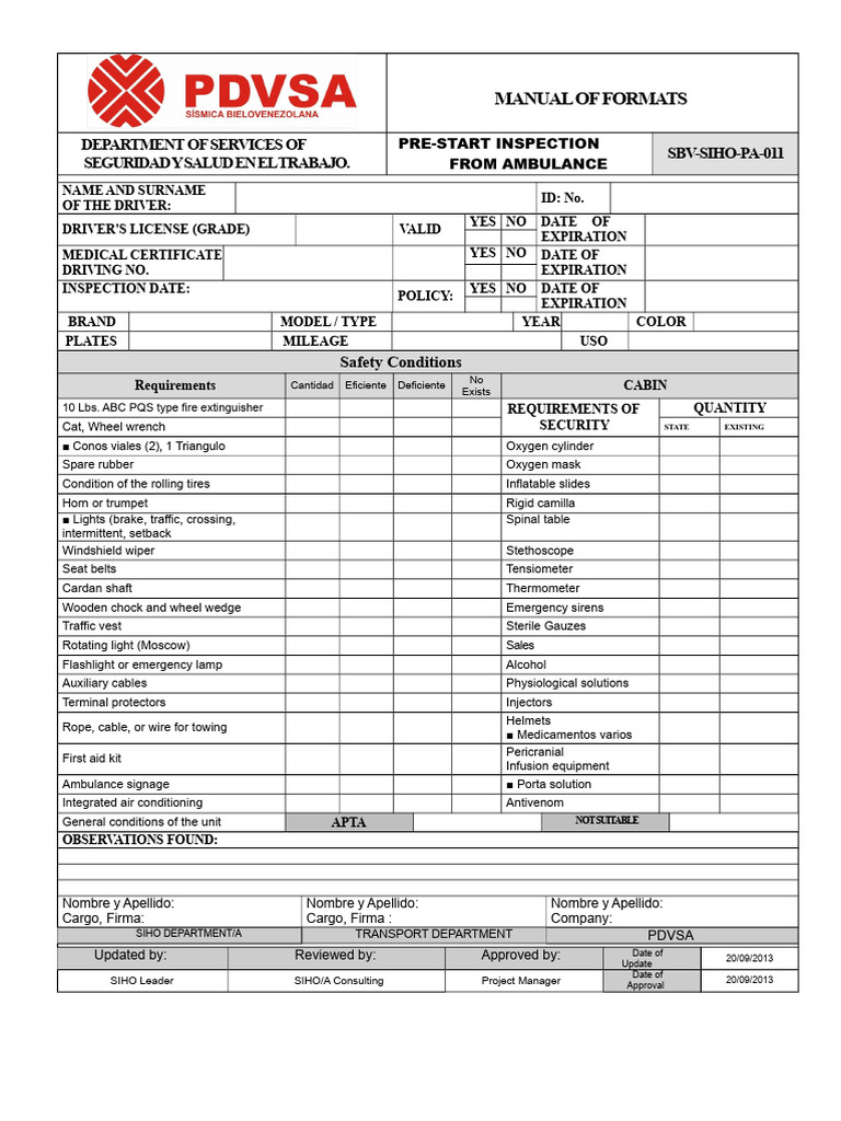 Ambulance Pre-Start Inspection Manual | PDF | Automotive Industry ...