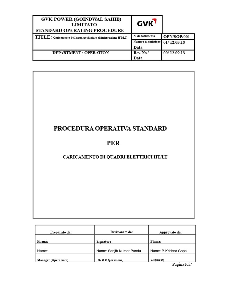 Sop HTLT SWGR | PDF