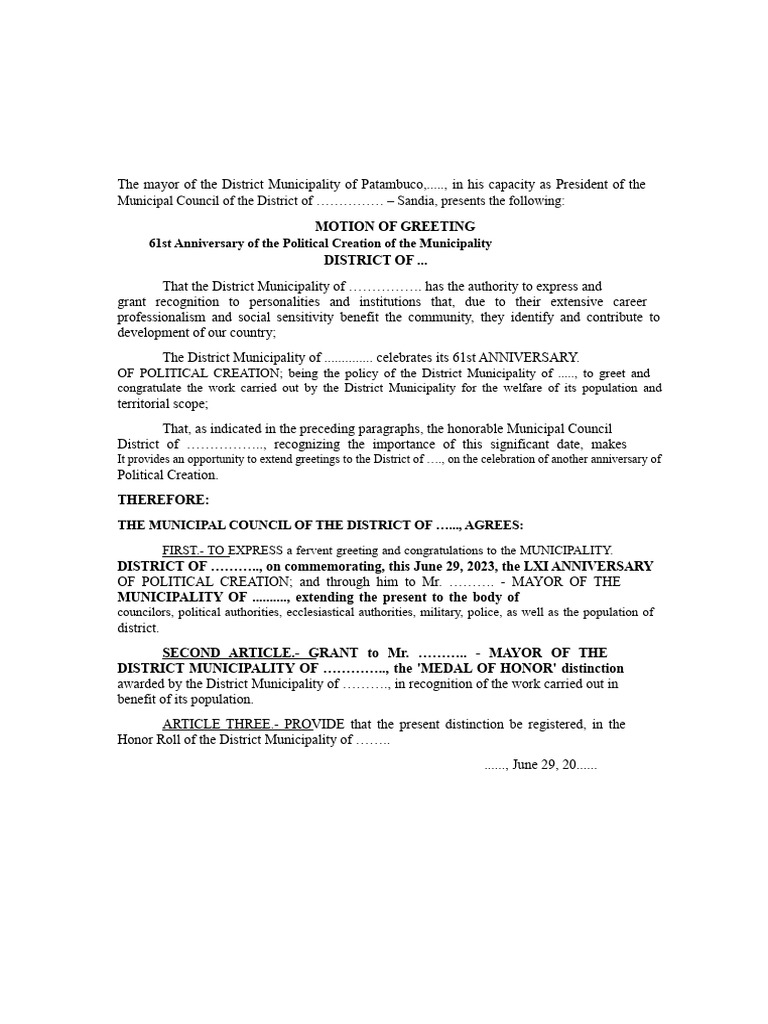 61st Anniversary of Patambuco Municipality | PDF