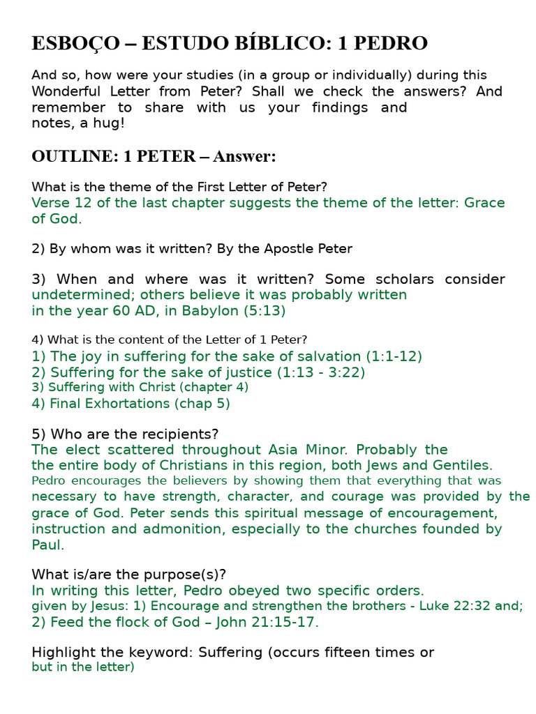 1 Peter Bible Study Outline | PDF | Saint Peter | Religious Belief And ...