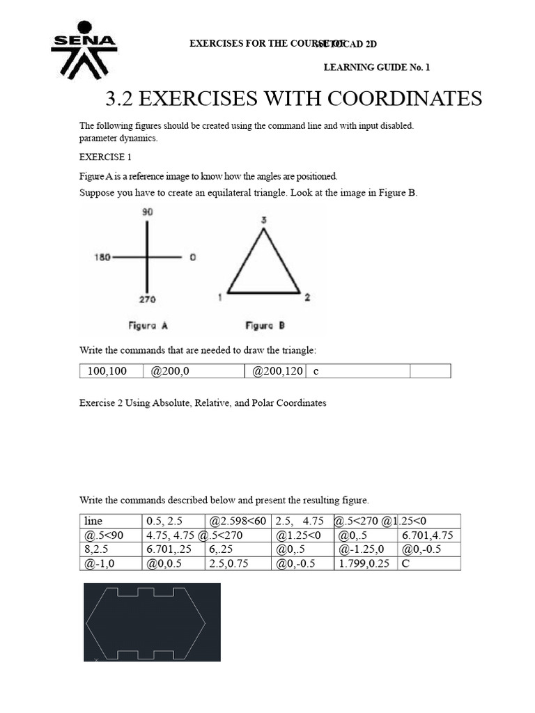 AutoCAD 2D Exercises with Coordinates | PDF | Euclidean Geometry | Geometry