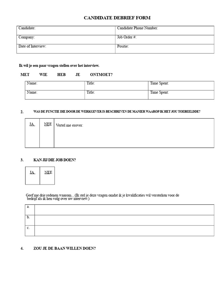 Kandidaat Debrief Formulier | PDF