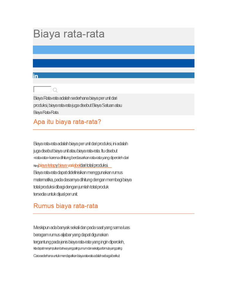 Pengertian dan Rumus Biaya Rata-rata | PDF