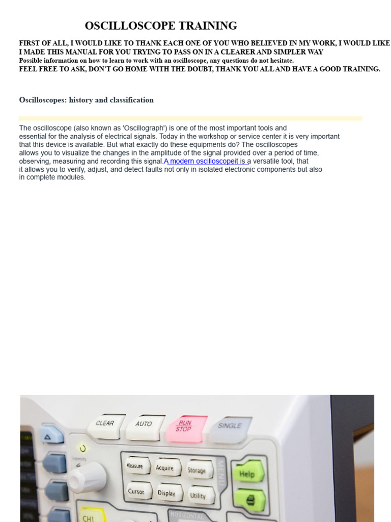 Oscilloscope Training Manual Overview | PDF | Amplitude | Sampling ...
