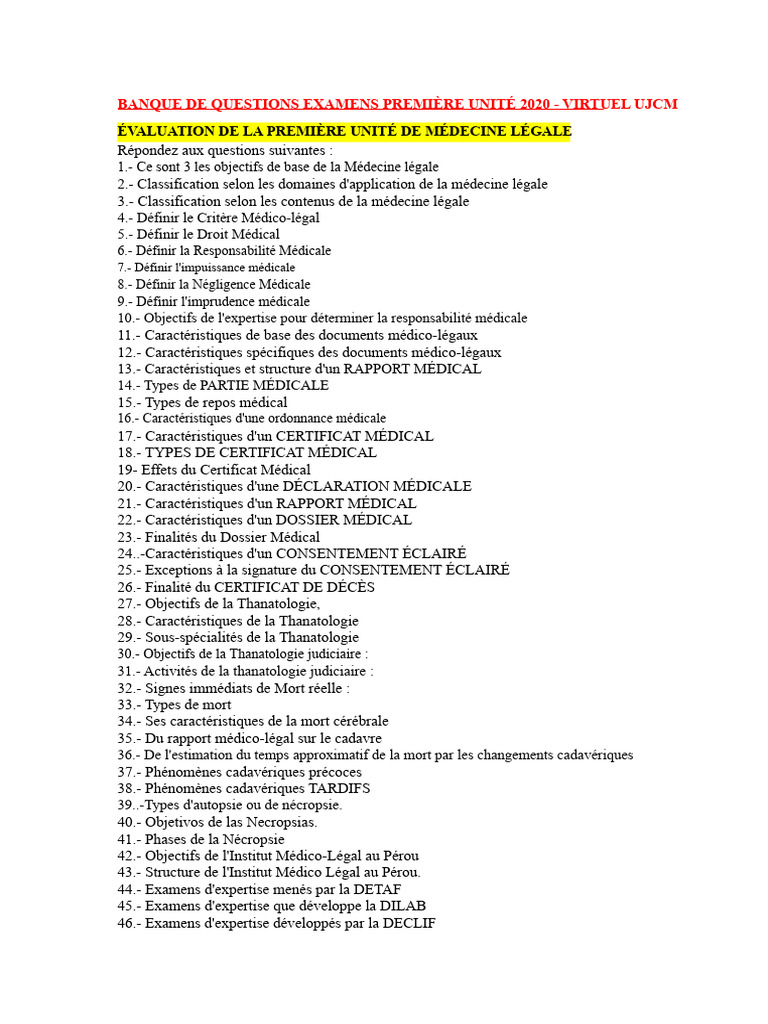 Questions d'examen en médecine légale 2020 PDF Consentement éclairé — free download