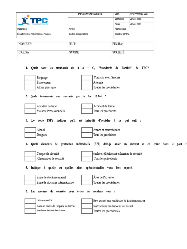 Induction de Sécurité TPC: Normes et Protocoles | PDF | Sécurité