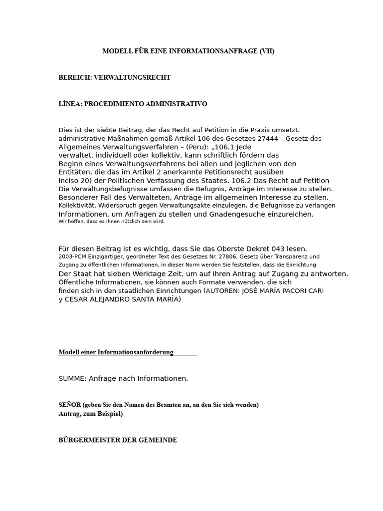 Musterantrag Auf Informationen | PDF