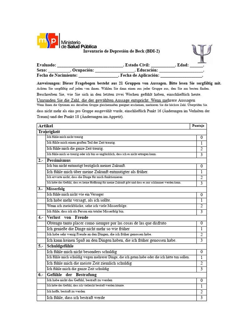 Beck Depressionsinventar (BDI-2) | PDF