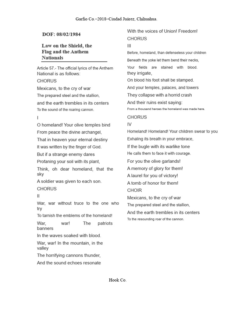 Mexican National Anthem (Official Lyrics) | PDF