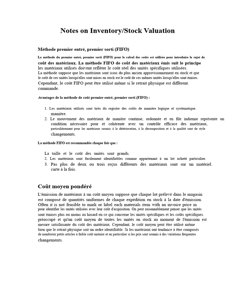 Évaluation des stocks : FIFO et coût moyen | PDF | Inventaire | Logistique