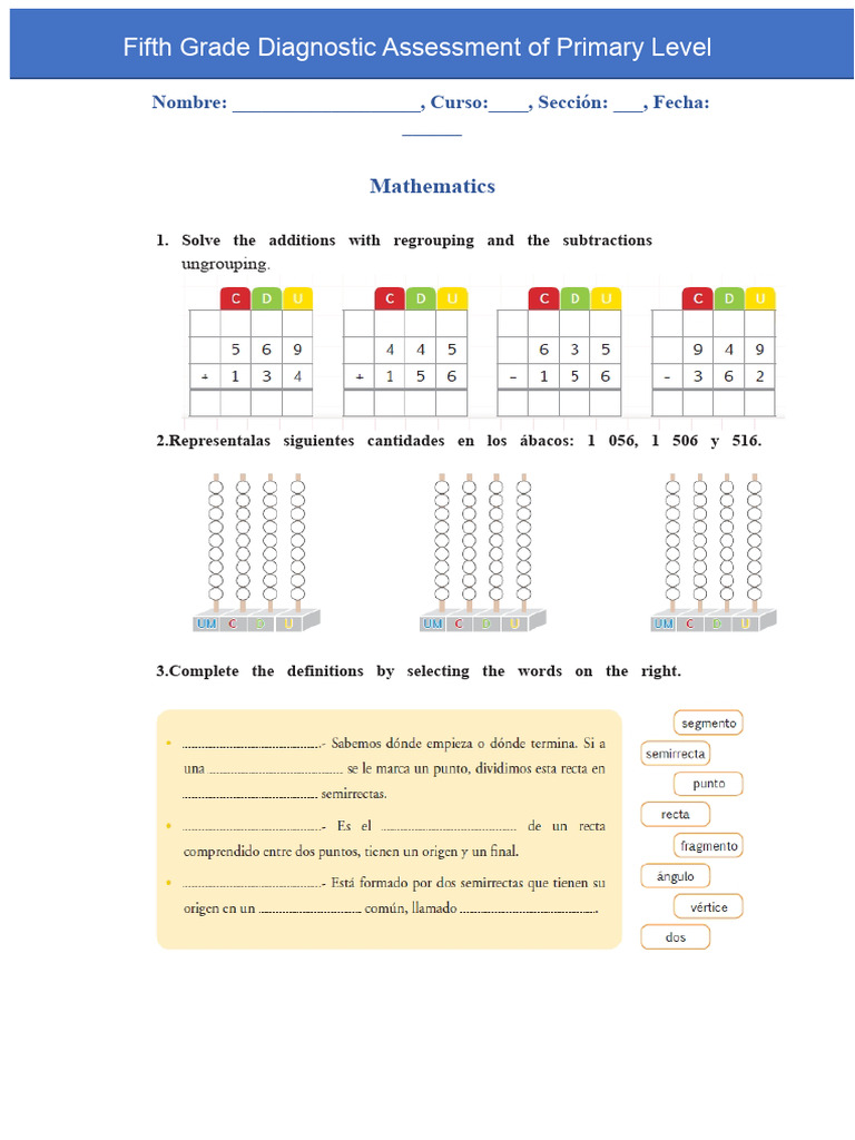 Diagnostic Evaluation For 5th Grade Math | PDF