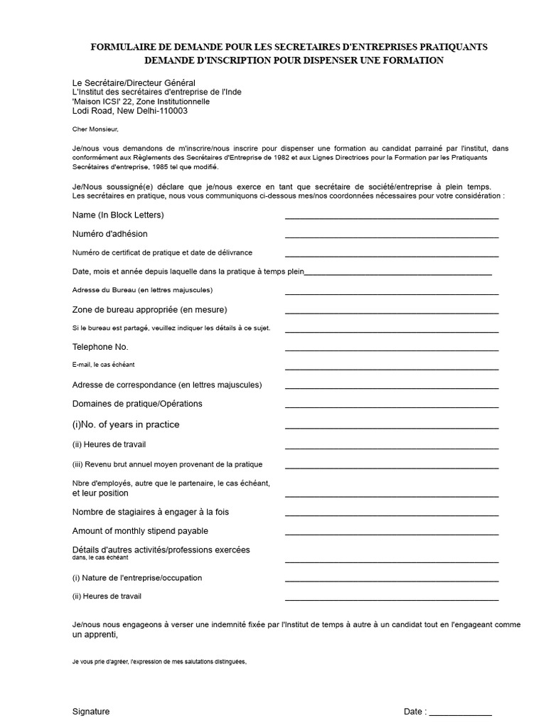 Demande d'inscription pour formation secrétaires | PDF
