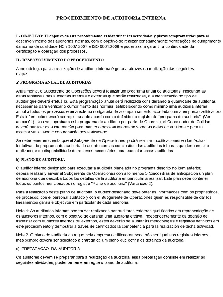 Procedimento de Auditoria Interna ISO 9001 | PDF | Auditoria interna ...