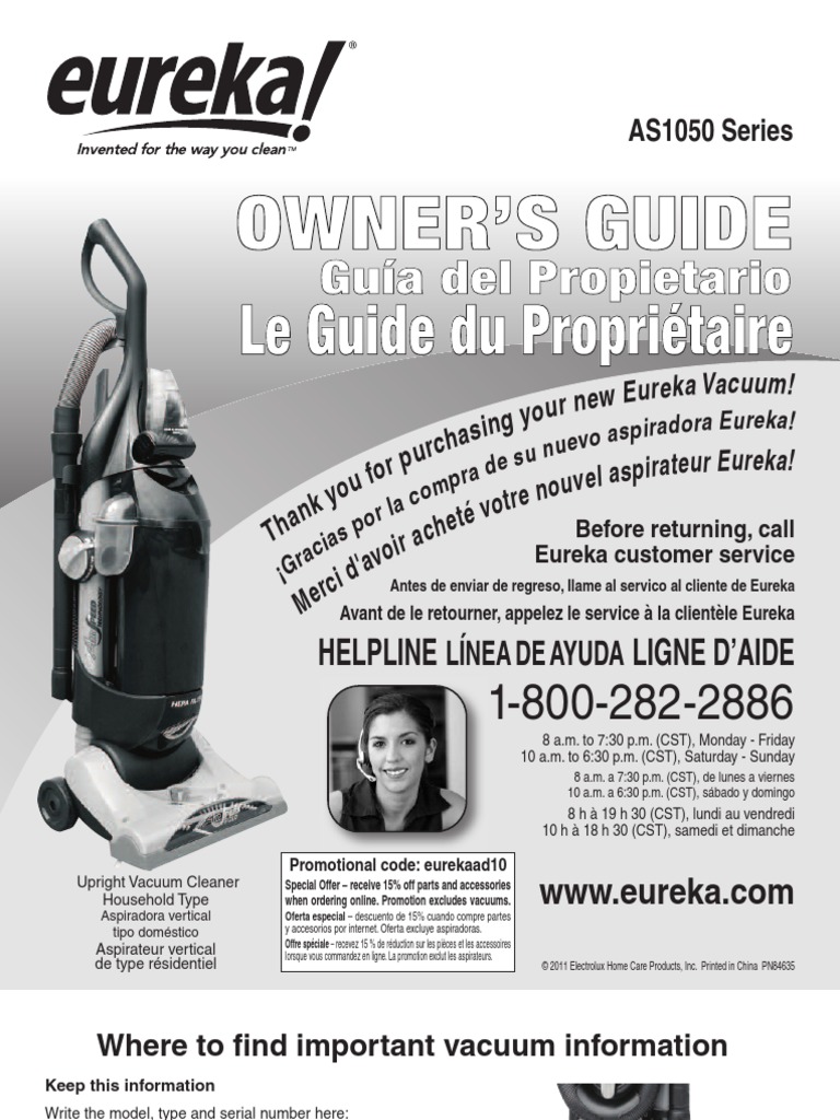 Eureka Air Speed AS1050A Manual Download Free PDF Vacuum Cleaner