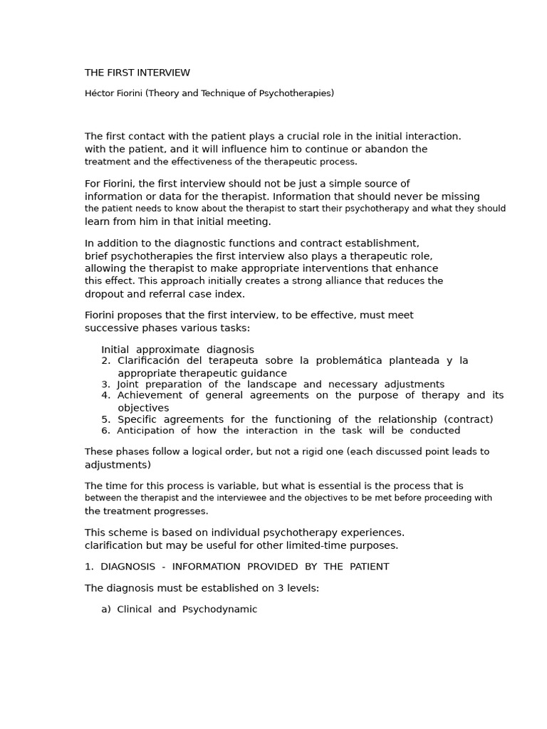 Importance of the First Therapy Interview | PDF