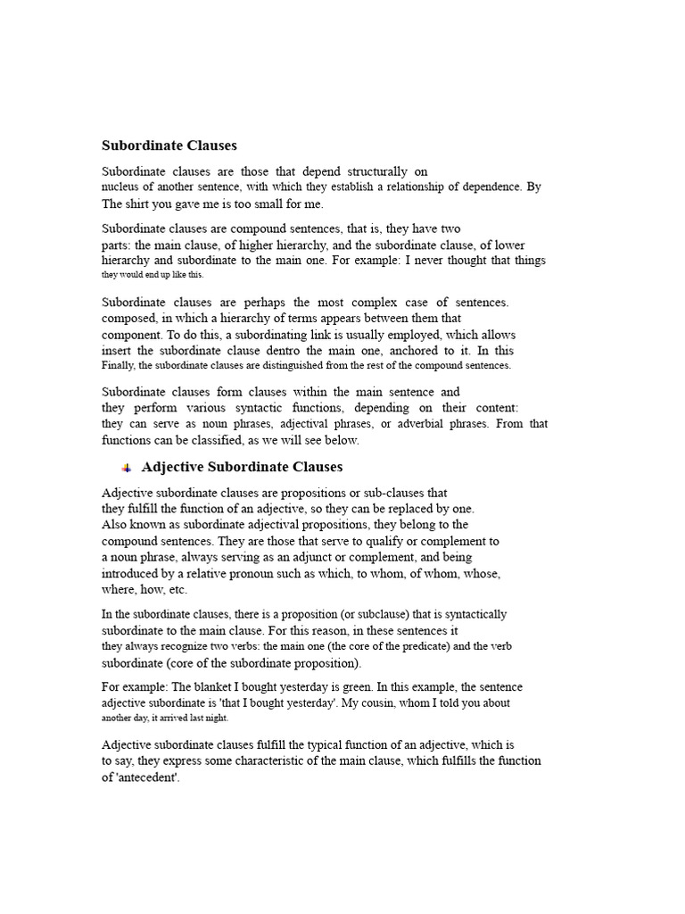 Noun and adjective subordinate clauses. | PDF | Clause | Adjective