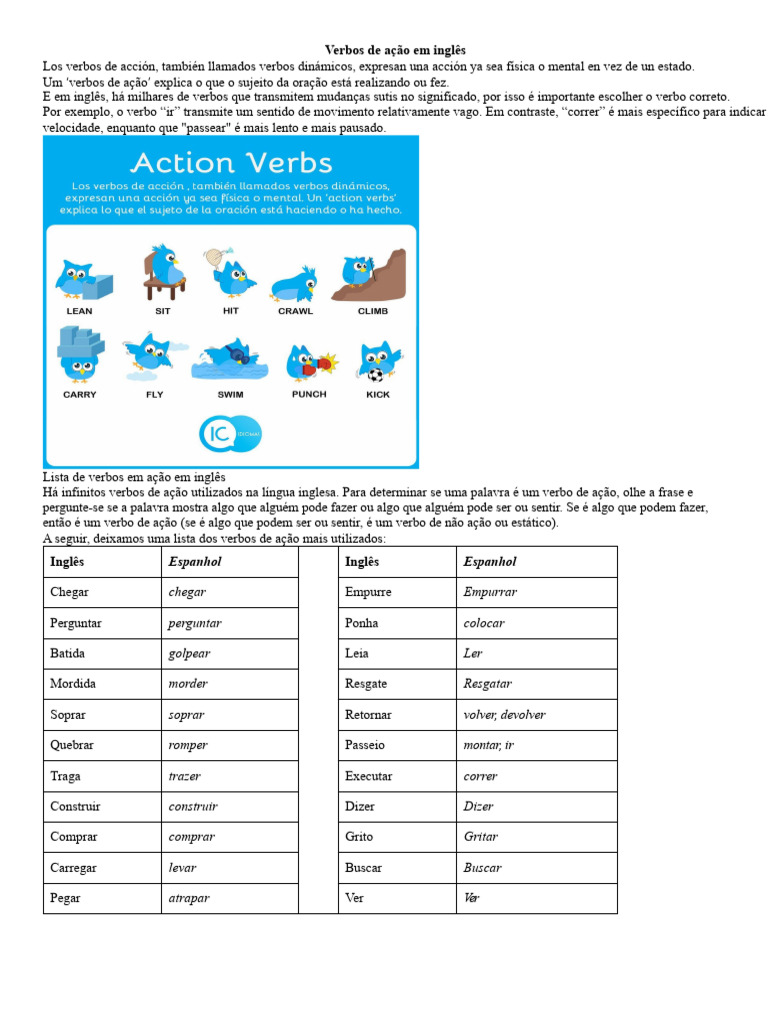 Verbos de Ação em Inglês | PDF | Língua inglesa | Espanhol (idioma)