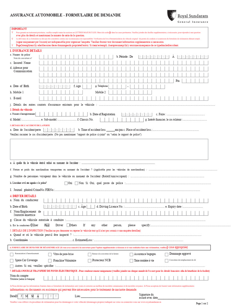 Formulaire de Demande d'Assurance Auto | PDF | Assurance automobile ...